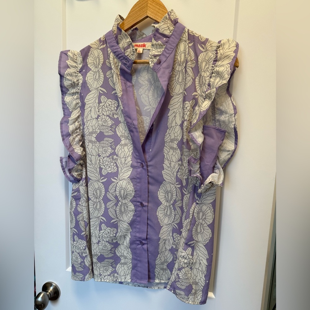 Mazik Lavender and Cream Floral Blouse